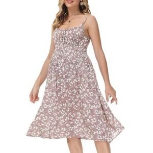 Maacie Maternity Floral Dress Womens Sz L Spaghetti Strap Tie Front Boho Cottage